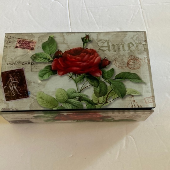 Beveled Glass jewelry keep safe box romantic postcard theme velvet lined new - Picture 1 of 7